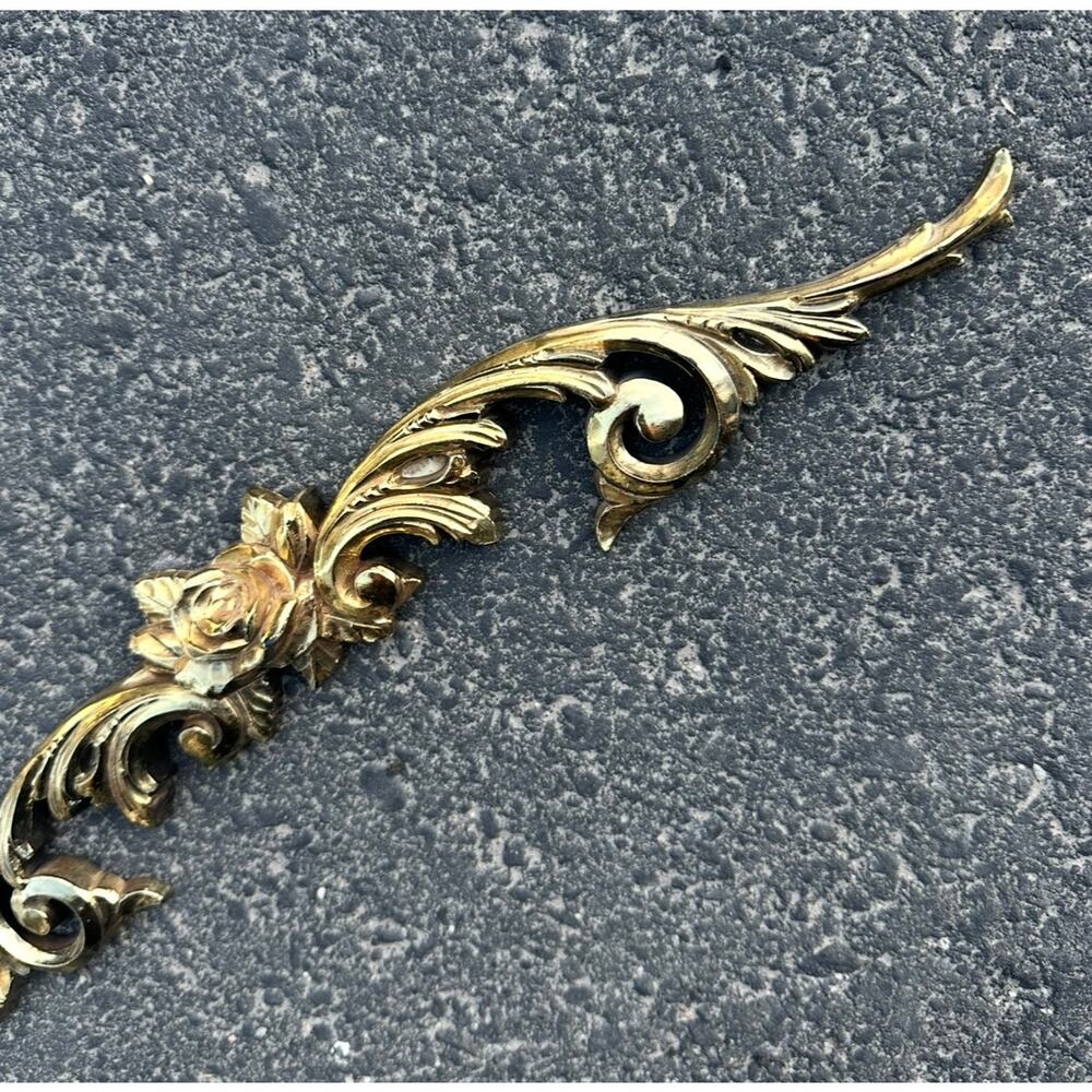 Faux Brass scrolling wall decor topper door frame, vintage baroque french rococo - Picture 3 of 10